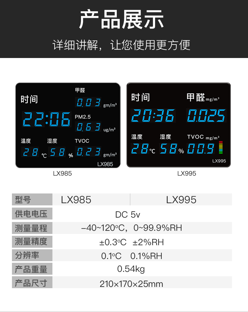 溫濕度計二氧化碳室內(nèi)空氣環(huán)境質(zhì)量甲醛檢測監(jiān)測儀工業(yè)家用高精度LX995(圖1) 溫濕度計二氧化碳室內(nèi)空氣環(huán)境質(zhì)量甲醛檢測監(jiān)測儀工業(yè)家用高精度LX995(圖1)
